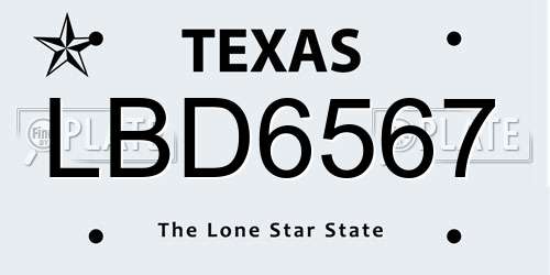 LBD6567 Texas License Plate