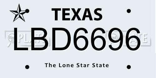 LBD6696 Texas License Plate