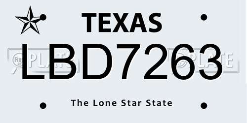 LBD7263 Texas License Plate
