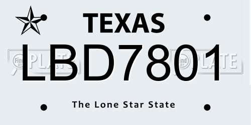 LBD7801 Texas License Plate