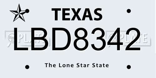 LBD8342 Texas License Plate