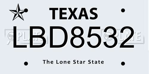 LBD8532 Texas License Plate