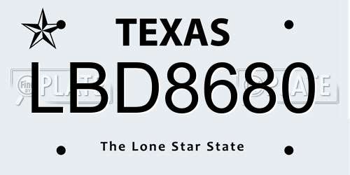 LBD8680 Texas License Plate