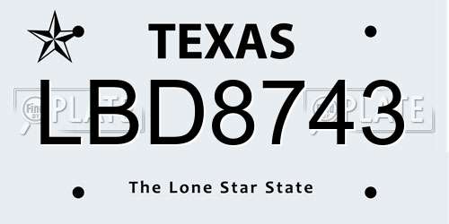 LBD8743 Texas License Plate