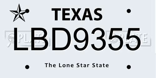 LBD9355 Texas License Plate