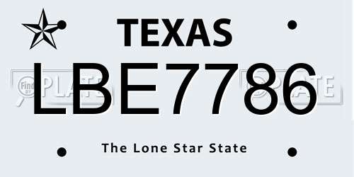 LBE7786 Texas License Plate