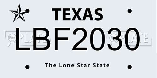 LBF2030 Texas License Plate
