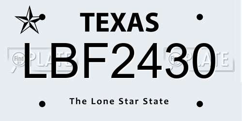 LBF2430 Texas License Plate
