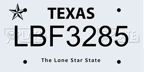 LBF3285 Texas License Plate