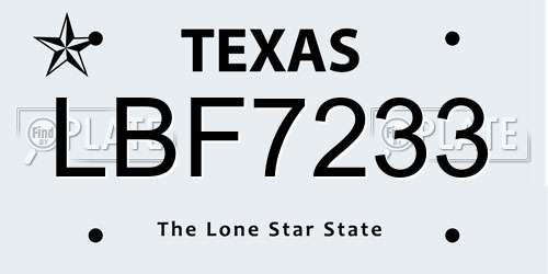LBF7233 Texas License Plate