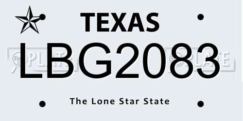 LBG2083 Texas License Plate