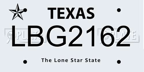 LBG2162 Texas License Plate