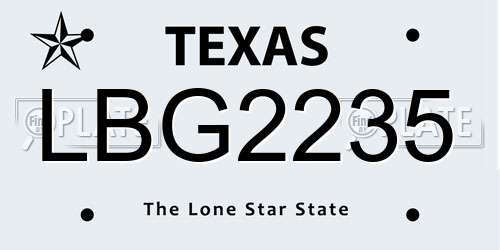 LBG2235 Texas License Plate