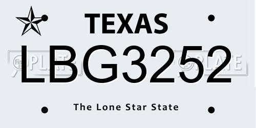 LBG3252 Texas License Plate