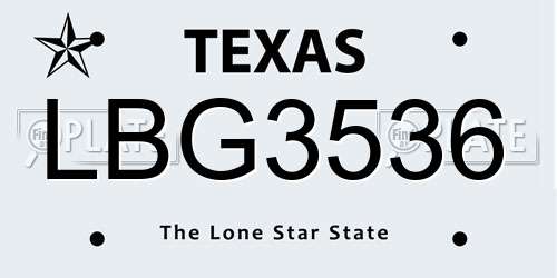 LBG3536 Texas License Plate