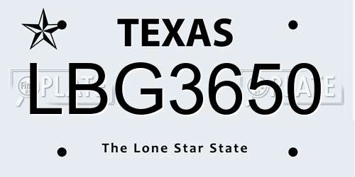 LBG3650 Texas License Plate