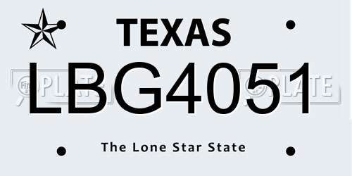 LBG4051 Texas License Plate