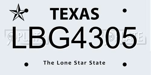 LBG4305 Texas License Plate