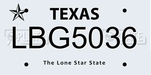 LBG5036 Texas License Plate