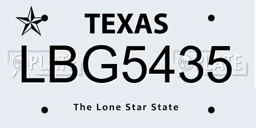 LBG5435 Texas License Plate