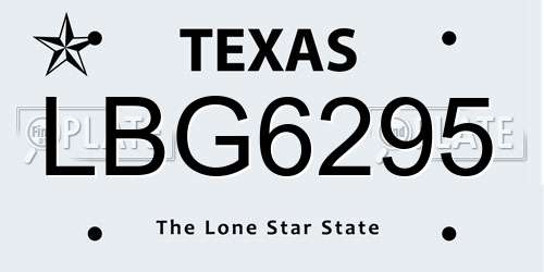 LBG6295 Texas License Plate
