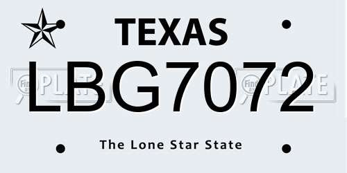 LBG7072 Texas License Plate