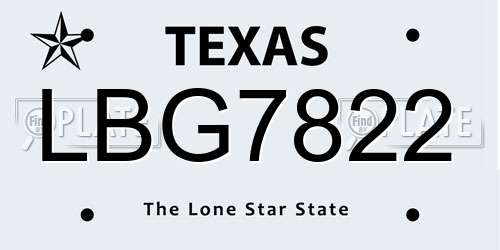 LBG7822 Texas License Plate