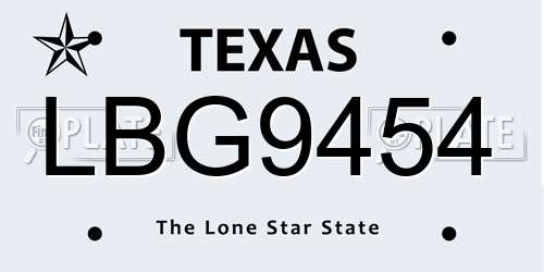 LBG9454 Texas License Plate