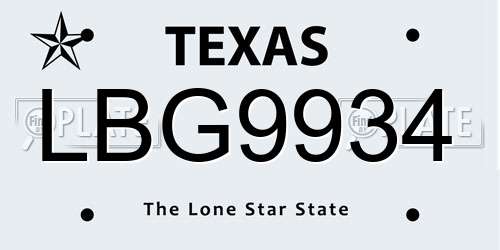 LBG9934 Texas License Plate
