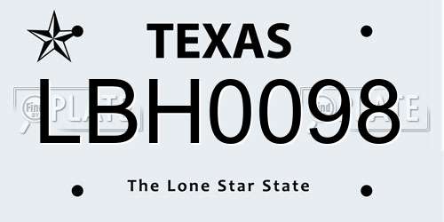 LBH0098 Texas License Plate