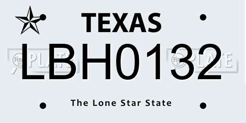 LBH0132 Texas License Plate