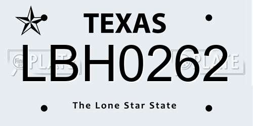 LBH0262 Texas License Plate