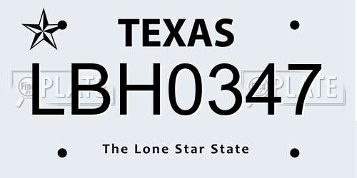 LBH0347 Texas License Plate