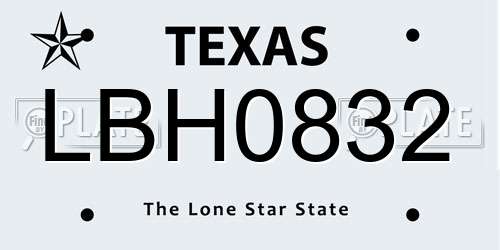 LBH0832 Texas License Plate