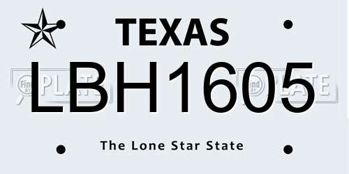 LBH1605 Texas License Plate