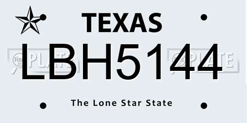 LBH5144 Texas License Plate