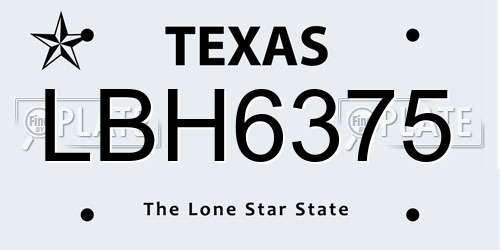 LBH6375 Texas License Plate