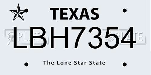 LBH7354 Texas License Plate