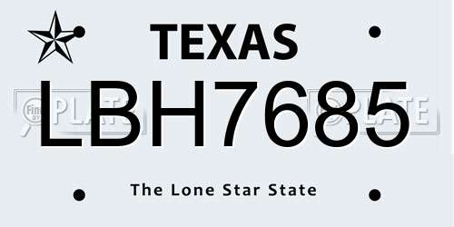 LBH7685 Texas License Plate