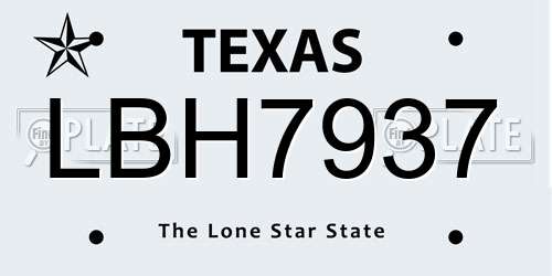LBH7937 Texas License Plate