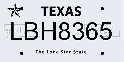 LBH8365 Texas License Plate