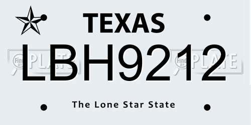 LBH9212 Texas License Plate