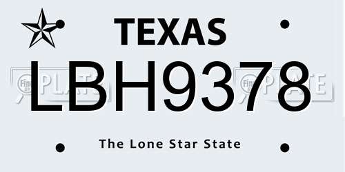 LBH9378 Texas License Plate