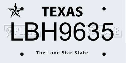 LBH9635 Texas License Plate