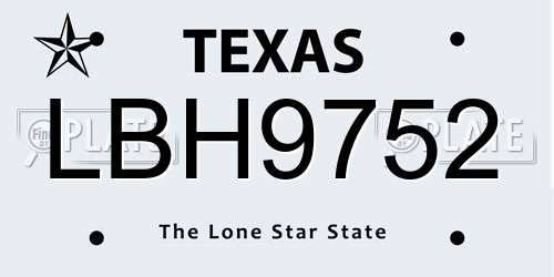LBH9752 Texas License Plate
