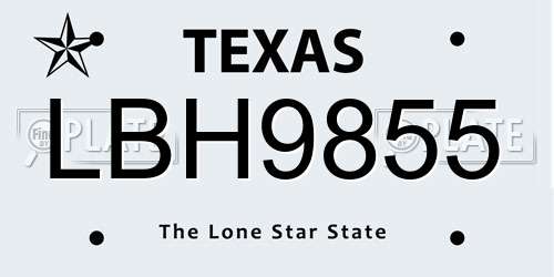 LBH9855 Texas License Plate