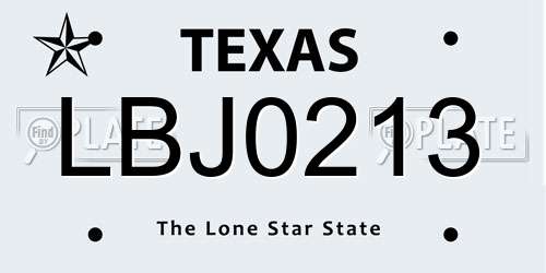 LBJ0213 Texas License Plate