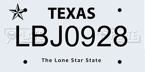 LBJ0928 Texas License Plate