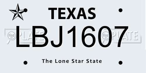 LBJ1607 Texas License Plate