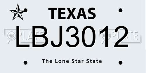 LBJ3012 Texas License Plate